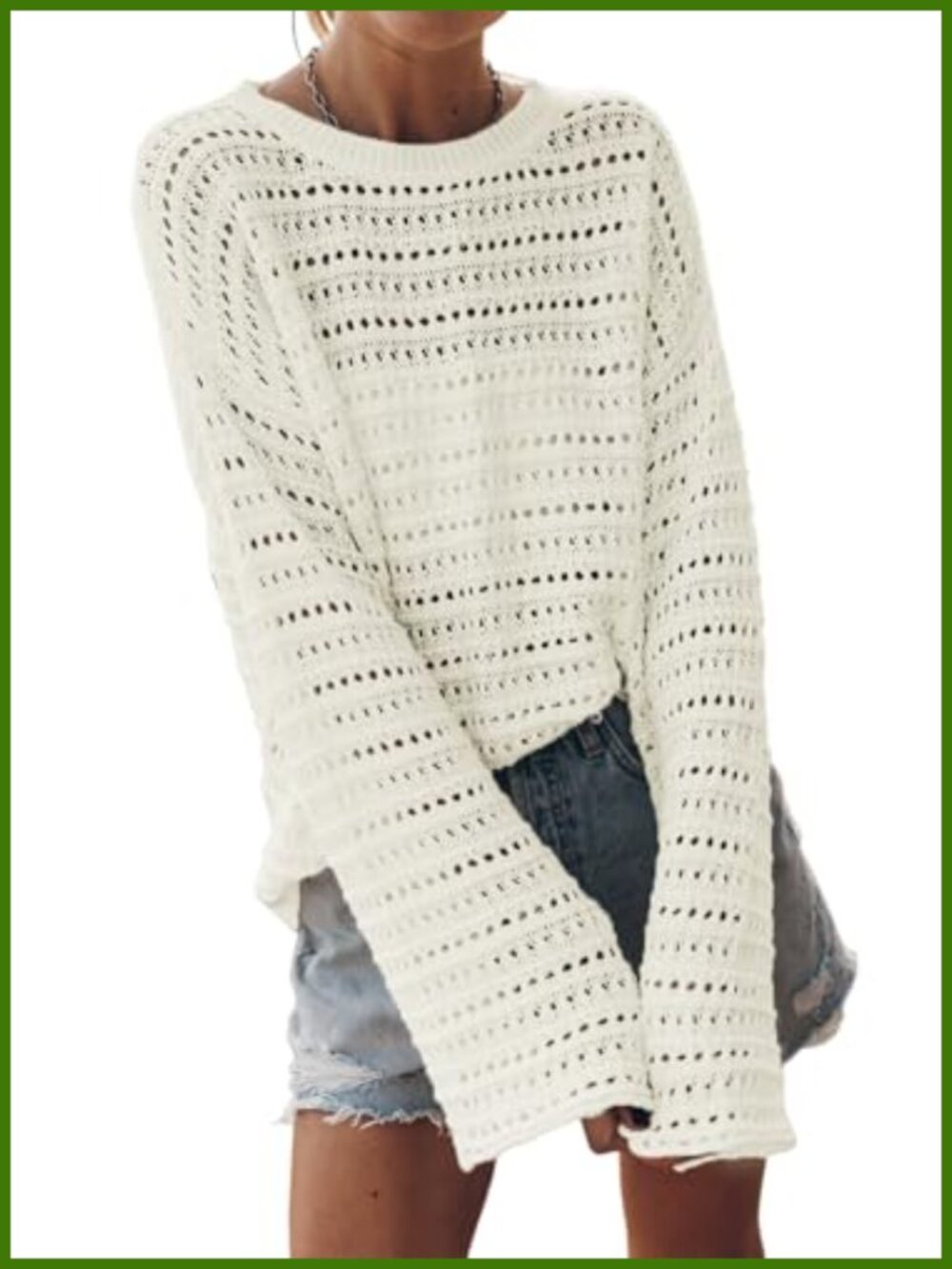 Sidefeel Womens Long Sleeve Crochet Sweater Pullover Crew Neck Knit